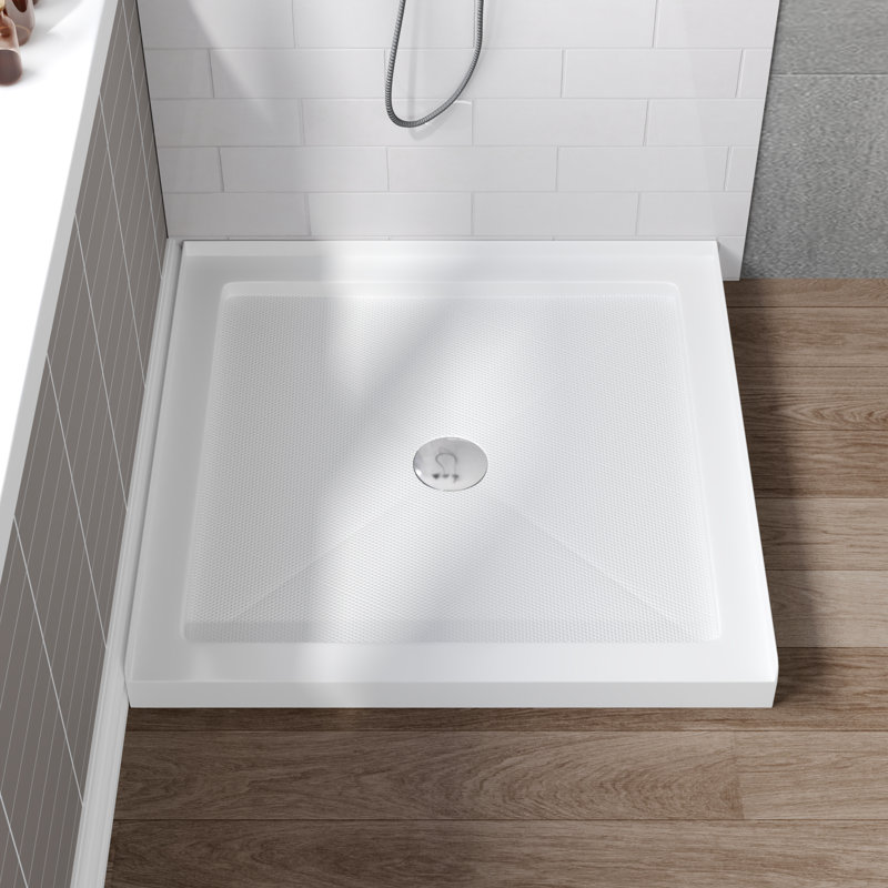 DeerValley 35" L x 35" W Square Shower Base Pan Single Threshold White Acrylic Center Drain, Non-slip Design
