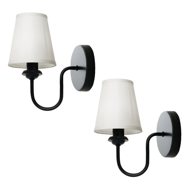 Ensemble de 2 appliques murales à abat-jour en tissu classique, éclairage à une lumière E12, lampe murale de ferme pour miroir de salle de bain, salon, chevet (noir mat / laiton)