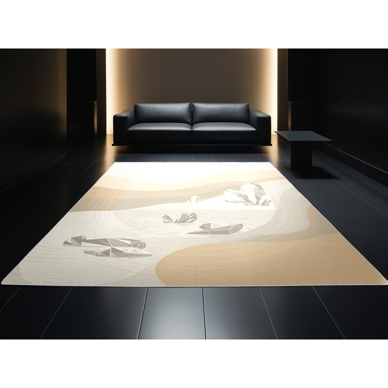Tapis beige minimaliste transparent lavable à la machine Orionna, 6 x 9