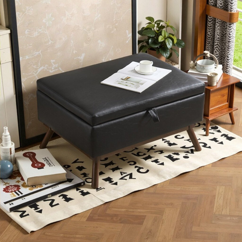 Versatile Mid-Century Modern Storage Bench For Various Rooms, Enhancing Functionality And Style., Black 