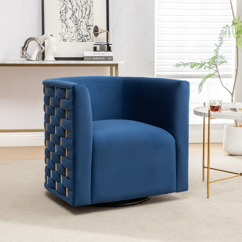 Occie Velvet Swivel Barrel Chair, Navy
