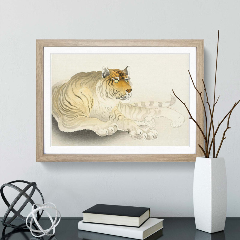 Tiger by Ohara Koson - Picture Frame Painting Print, Oak Framed, 27cm H x 36cm W x 2cm D