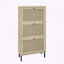 Armoire à chaussures en rotin 3 portes avec base en métal et tablettes doubles - poignée noire-198546837