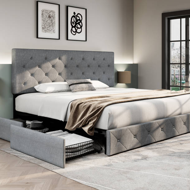 Three Posts™ Losada Upholstered Storage Bed with Wingback - 4 drawers ...