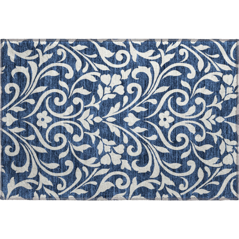 Premium Machine Washable Prisco Navy Rug, Rectangle 1'8" x 2'6"