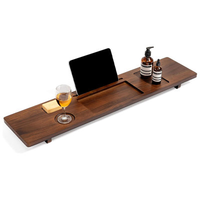 Luxury Brown Teak Bathtub Tray & Spa Caddy – 39" Adjustable Fit For Freestanding Tubs | Solid 100% Teak Wood | Ultra-Stable Support For Tablets, Wine & Candles