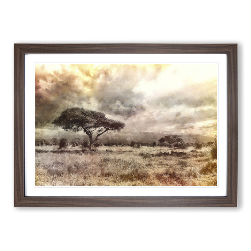 Trees in Africa - Picture Frame Graphic Art, 36cm H x 48cm W x 2cm D, Walnut