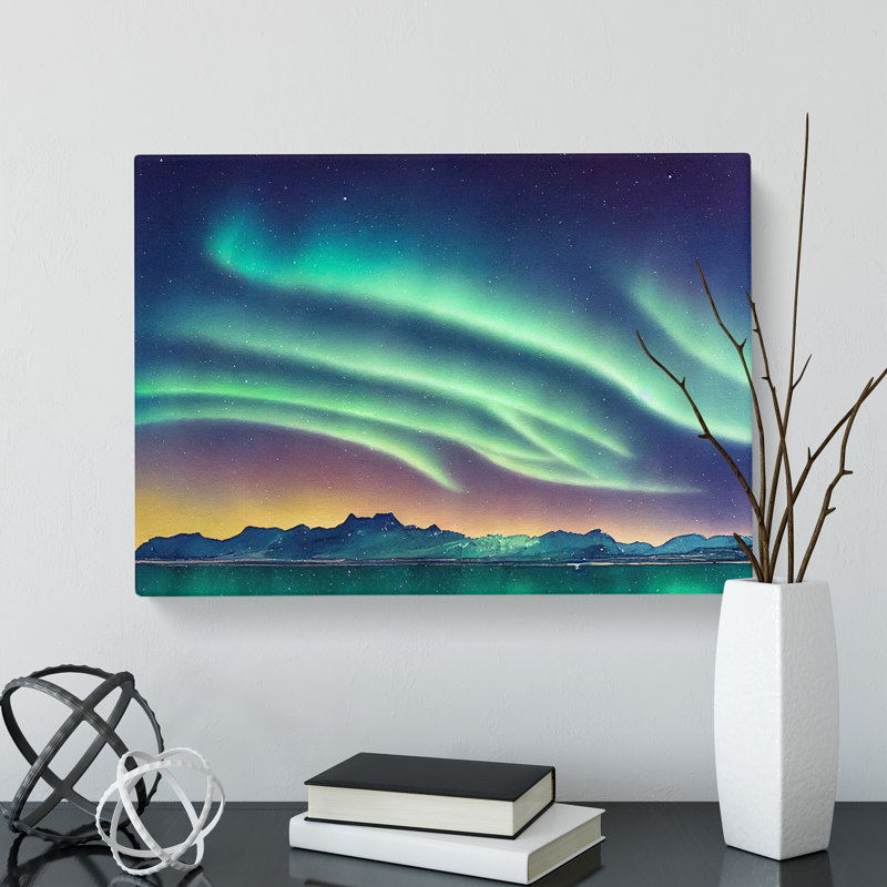 XXX-H1022-WF-6429X Northern Lights Watercolour Vol.1 - Wrapped Canvas Print, 35cm H x 50cm W x 3cm D