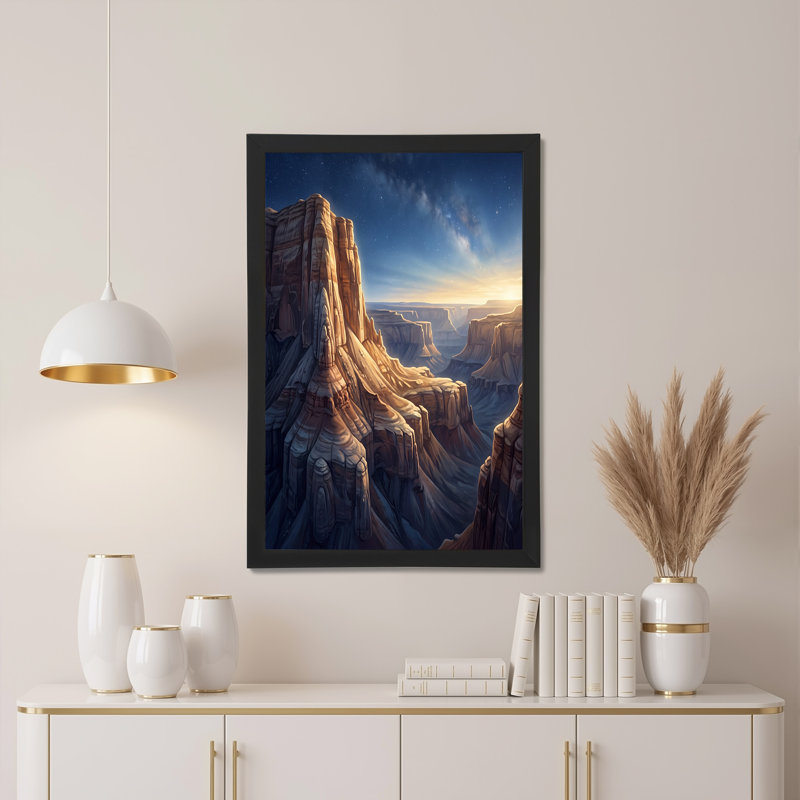 «Sunset Canyon Rock Formations Under Starry Night Sky», art mural, H 20 po x l 30 po