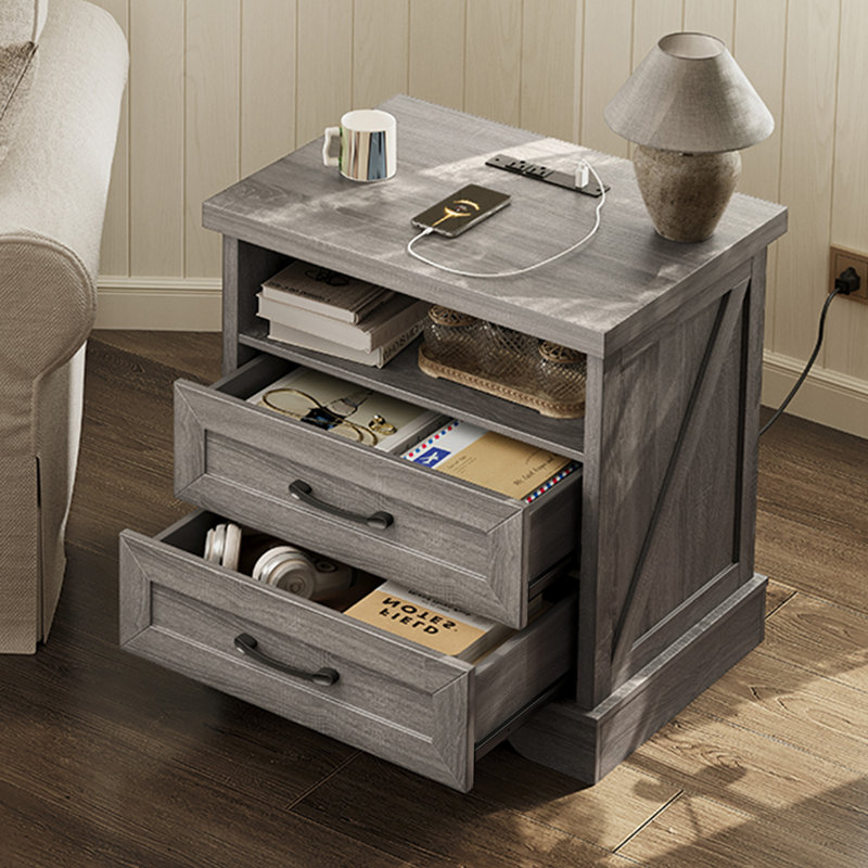 Table de chevet RosaRio Farmhouse avec 2 tiroirs spacieux, table de bout avec grande tablette de rangement, armoire de chevet avec 4 pieds en bois massif