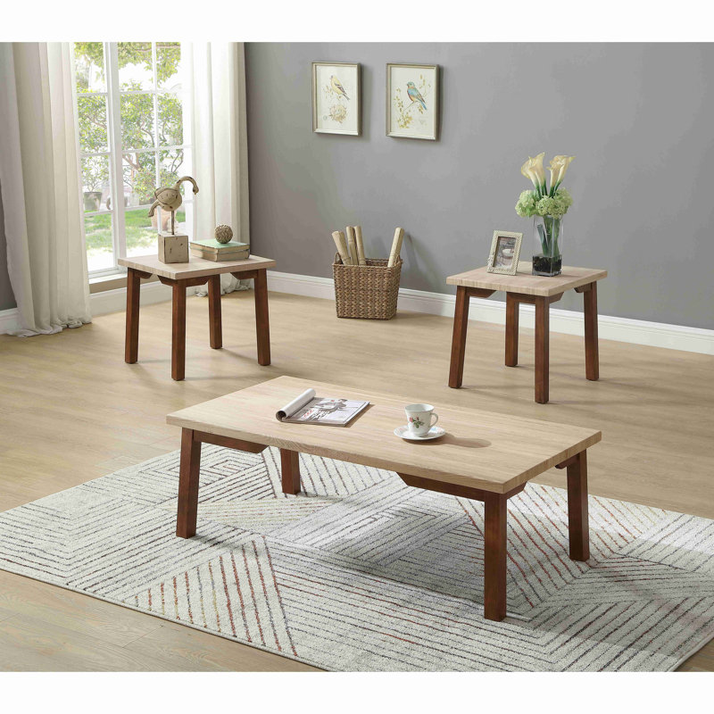 Ensemble de 3 tables basses et 2 tables de bout rectangulaires, Brun / Beige