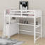 Lit mezzanine simple avec bureau, tiroirs et tablettes