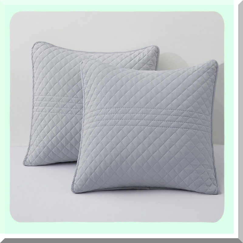 Farmhouse Stripe Pillow Shams Set - 2 Pack - Soft Grey Bedding Pillow Covers - Modern Style Euro Shams for Home Bedroom - All Season Match Quilt Set