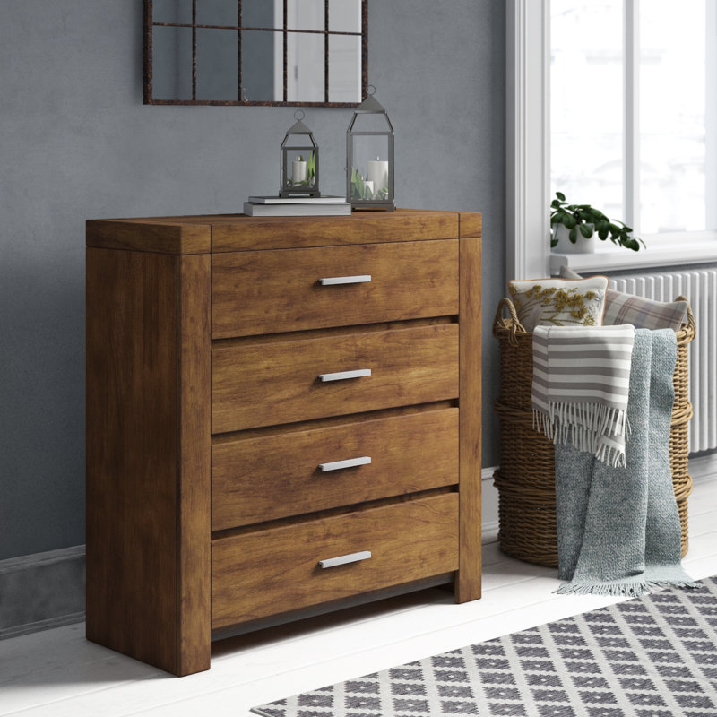 Artzt Solid Wood 96 cm W Chest of 4 Drawers, Brown