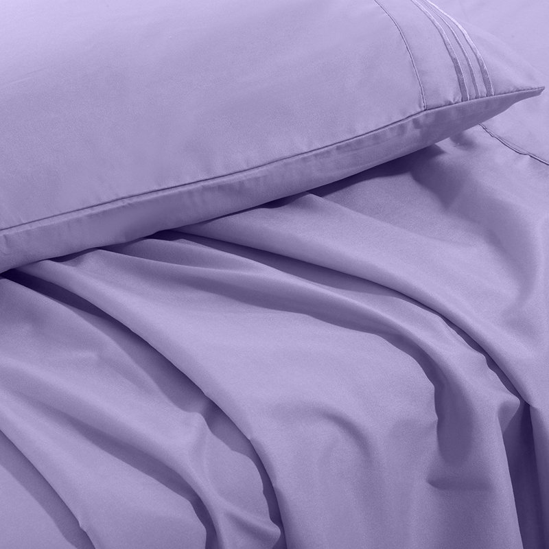 Ensemble de literie en microfibre 1800 Series, Ensemble de draps pour lit simple avec 1 taie d'or, Lavande