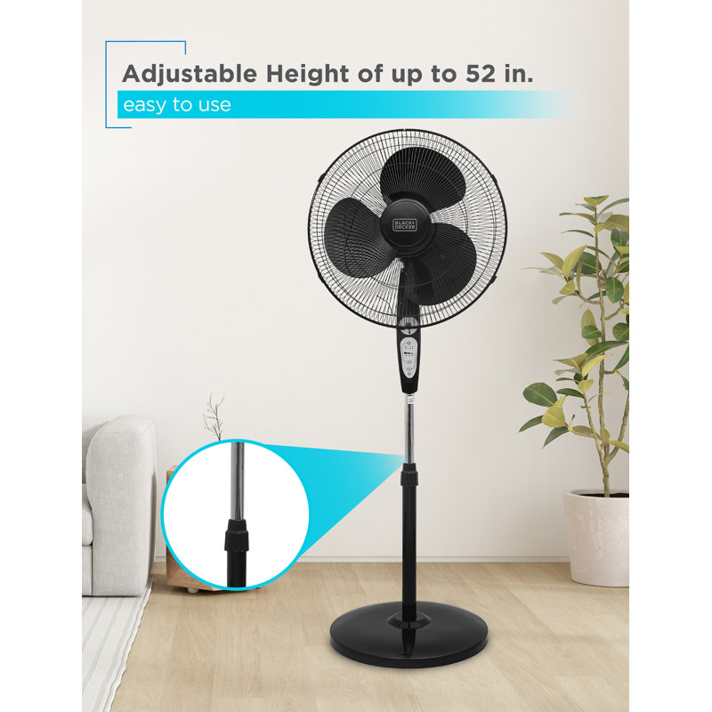Ventilateur sur pied oscillant debout de 18 po avec télécommande, oscillation de 90 degrés, 3 réglages de vitesse, hauteur réglable, minuterie, inclinaison de 30 degrés, noir + noir