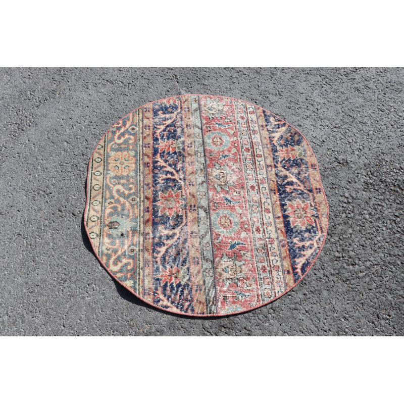 Tapis rond rond de style Oushak de style oriental rétro fabriqué en laine biologique pour l'entrée
