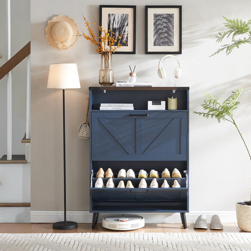Armoire de rangement à chaussures avec portes réglables, Bleu, 4