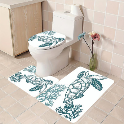 Ensemble de 3 tapis de bain Green Teal Sea Turtle Coral pour salle de bain et maison de bord de mer