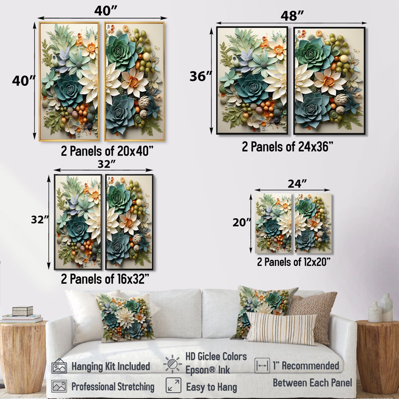 Plantes vertes succulentes sereines VI - Fleurs murales succulentes, H 36 po x l 48 po, Impression encadrée flottante, Noir