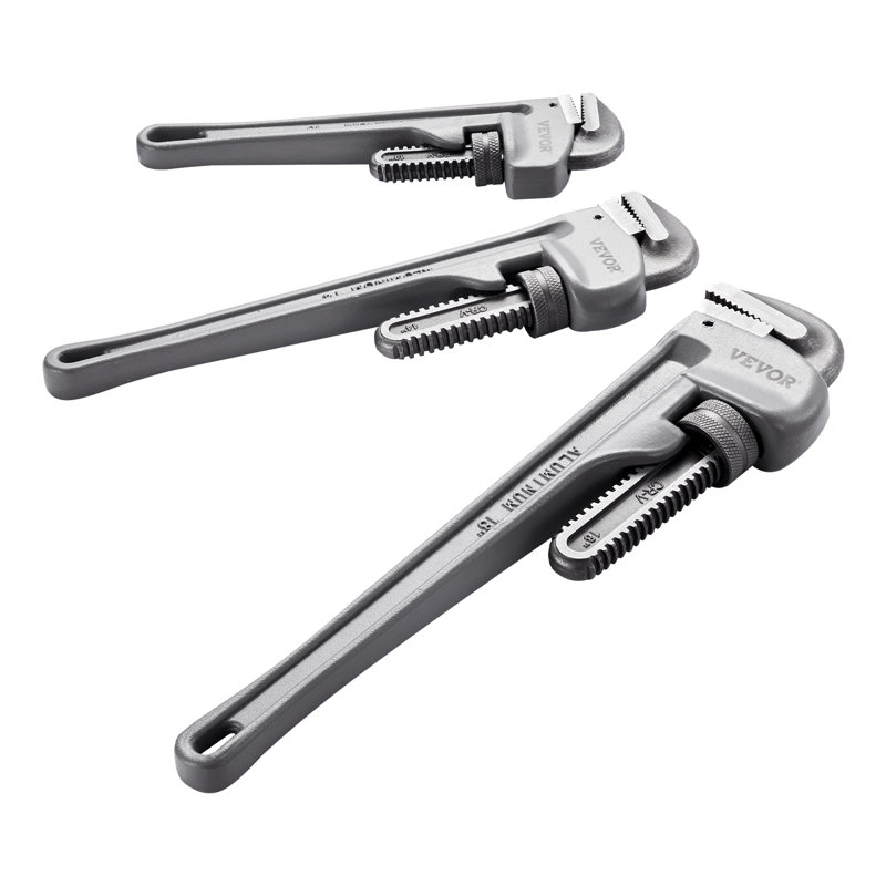 3-Piece Pipe Wrench Set, 10" 14" 18" Aluminum Straight Pipe Wrench, Adjustable Plumbing Wrench, with High Strength Jaw and Ergonomic Handle, Hangable Design, for Water Pipes, Automotive Repairs