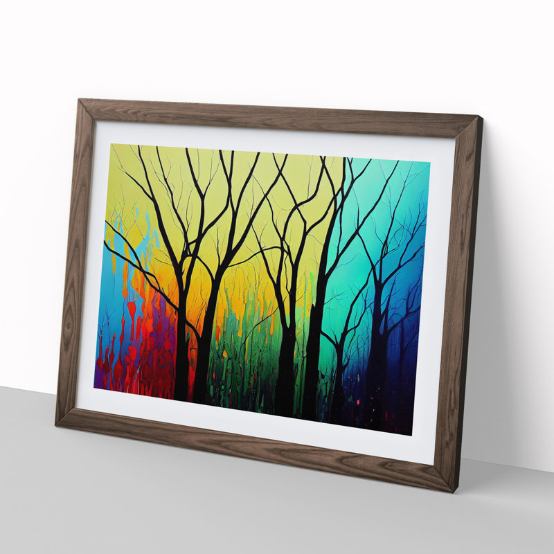 Colourful Trees Vol.2 Abstract - Single Picture Frame Print, Walnut Framed, 25cm H x 34cm W x 2cm D