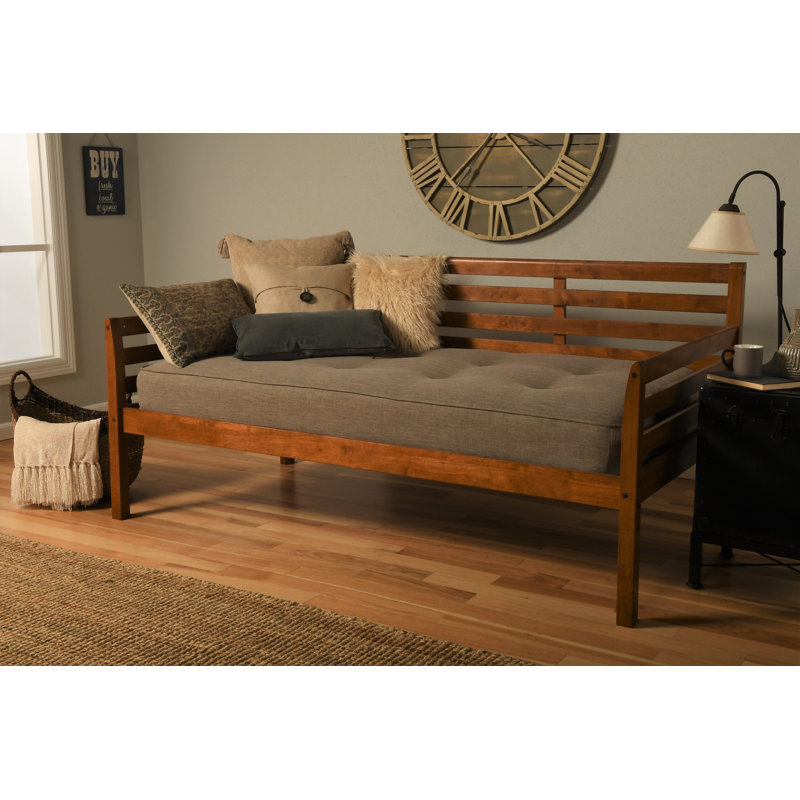Lit de jour simple en bois massif avec matelas Alhamdi, Barbade, Lin Sunbrella® pierre