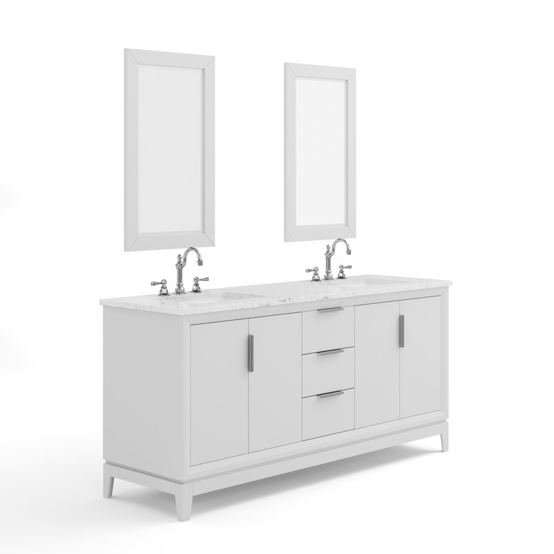Elizabeth 72" Double Bathroom Vanity Set with Mirror, Pure White, Hook
