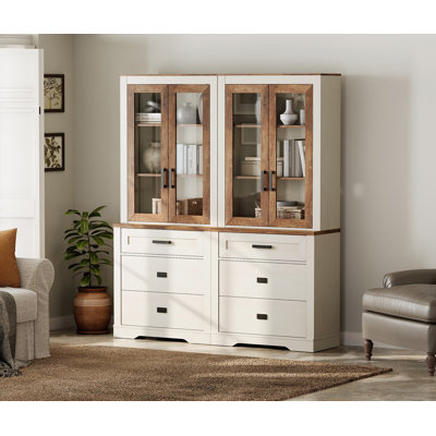 Laziza 2 Column 3 Tier Bookcase With Drawer,73.3" Tall Floor Standing Bookshelf,Modern Farmhouse Display Storage Cabinet With Adjustable Shelves