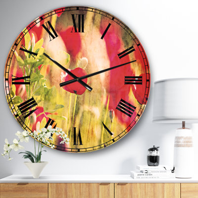 Coquelicots rouges sur fond vert - Horloge murale traditionnelle