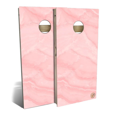 Ensemble de planches de cornhole en marbre rose 2 pi x 4 pi avec lumières à trous