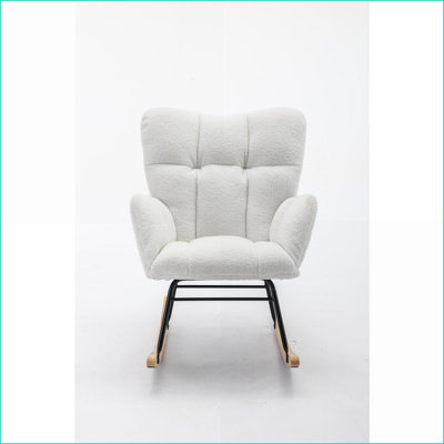 Rocking Glider Chair for Nursery Living Room, Ivory Teddy Fabric | Teddy | Foam