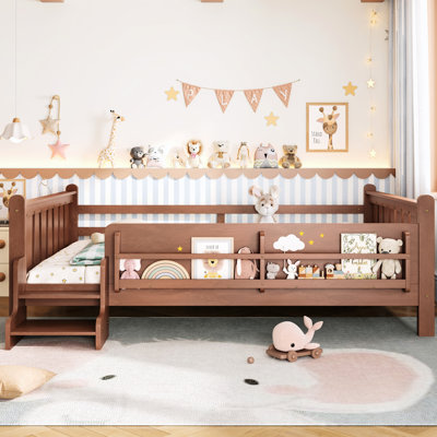 Lit de grand lit en bois massif naturel avec rangement, escaliers, barrières de sécurité pour espace de sommeil indépendant, bibliothèques de rangement intégrées, bois de pin, barrières de sécurité, chambre d'appoint
