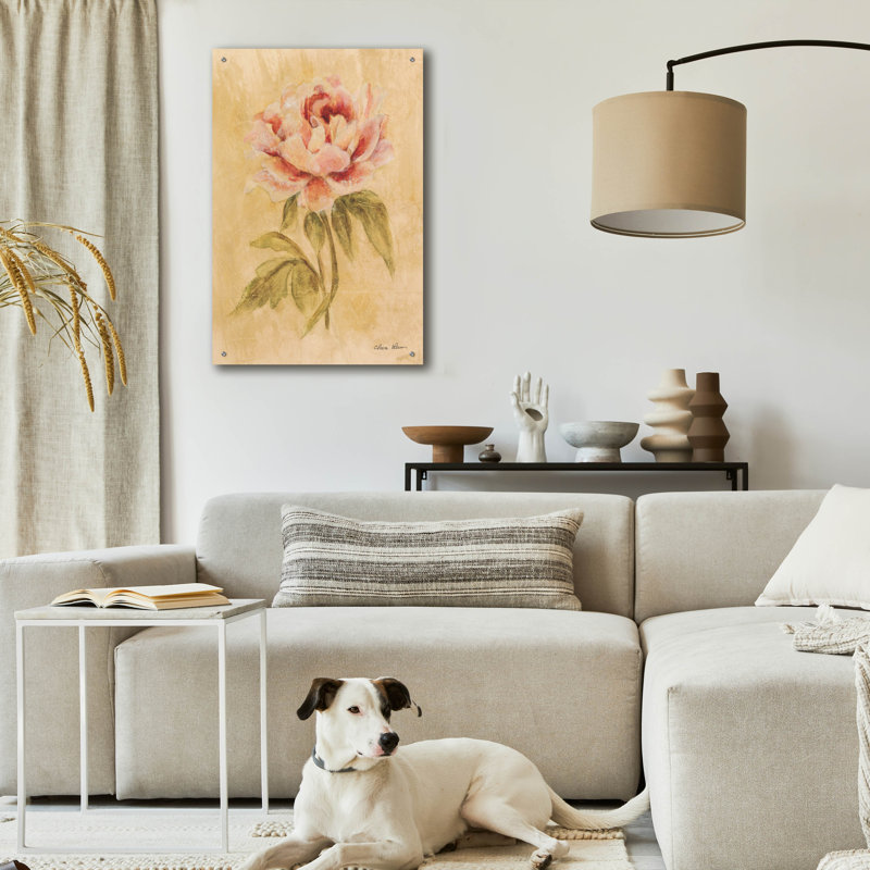 Art mural en verre Winston Porter «Peony 1» par Cheri Blum, H 36 po x l 24 po x P 0,2 po