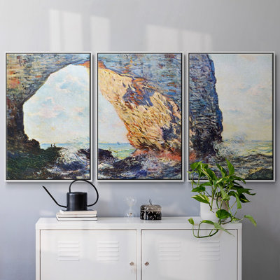 Les falaises rocheuses d'Étretat (La Porte Man), reproduction sur toile 3 pièces