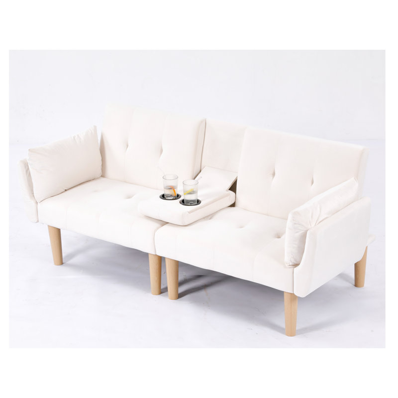 Canapé-lit futon Allen de 82 po en velours capitonné, Beige, Naturel