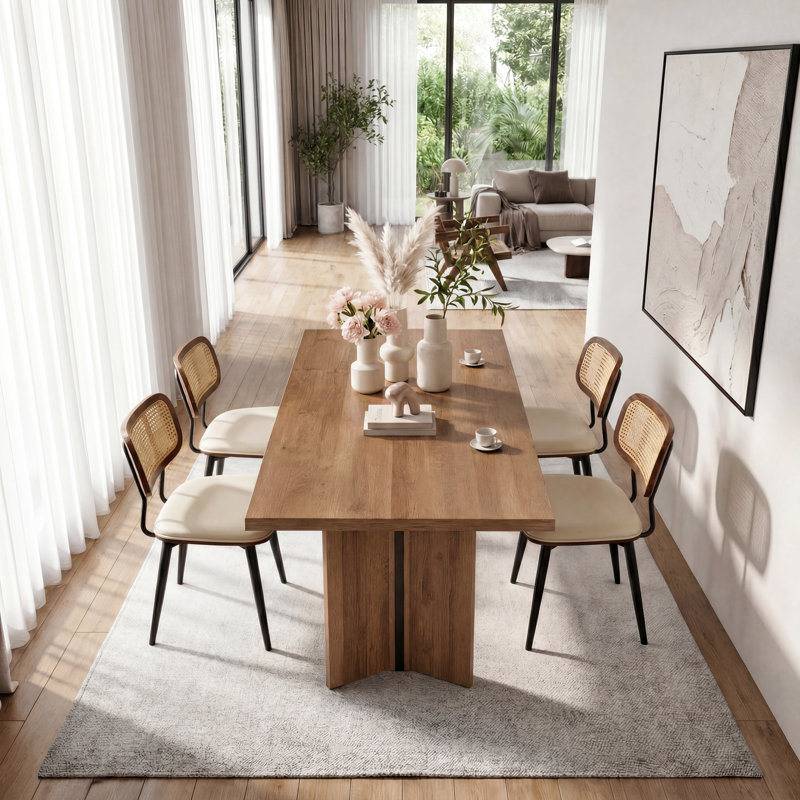 19''Modern Swivel Faux Leather Dining Chairs With Rattan Back, Beige, 4