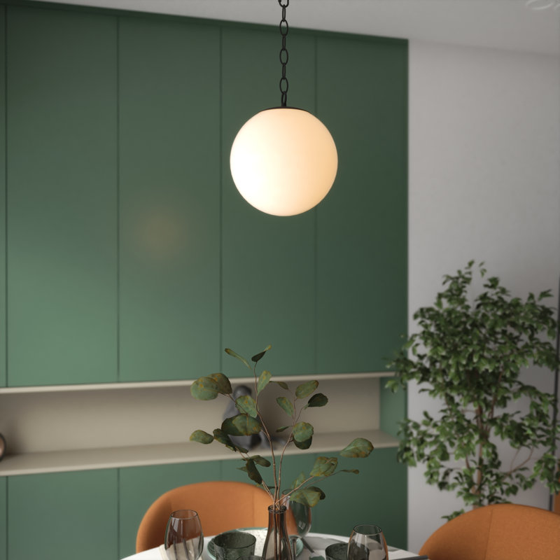 Yorkshire 1-Light 10 in. Wide Muted Brass Gold Mid-Century Modern Globe Pendant Light with White Frosted Opal Glass Shade, Ideal for Kitchen Island, Entryway, Bedroom or Foyer