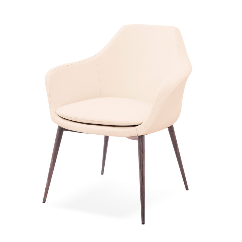 Teegan 19'' H Upholstered Metal Armchair, Wood Veneer, Cream