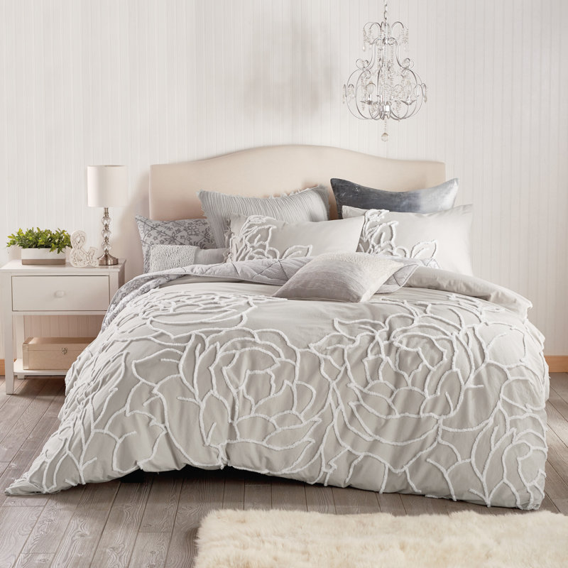 Peri Home Chenille Rose 3 Piece Duvet Cover Set, King Duvet Cover + 2 King Shams, Gray