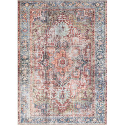 Alice Machine Washable Oriental Flatweave Performance Red/Blue/Ivory Multi Area Rug
