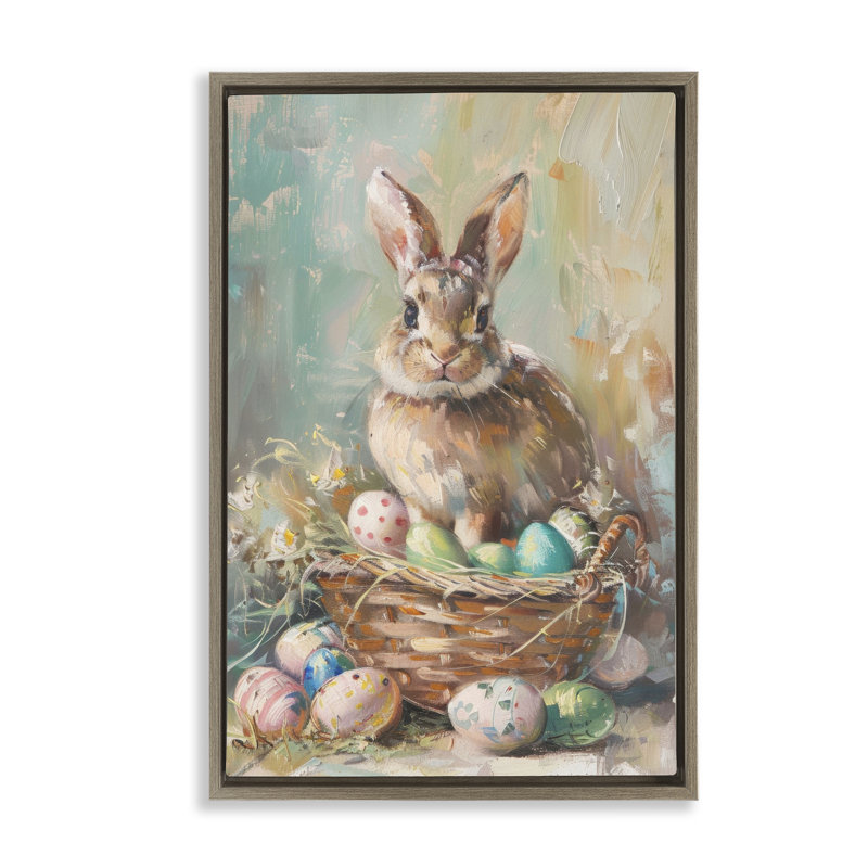 Cadre flottant printemps panier de lapin, design par LSR Design Studio, H 25 po x l 17 po, Cadre flottant orme Montalcino