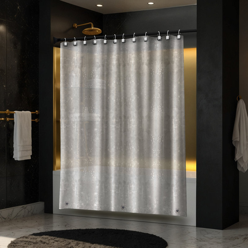 Doublure de douche Moorefield Pebbles PEVA avec œillets noirs, doux au toucher, 72 po x 72 po, transparent, Clair