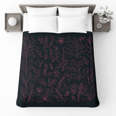 Couvre-lit matelassé rose Botanical Line Art