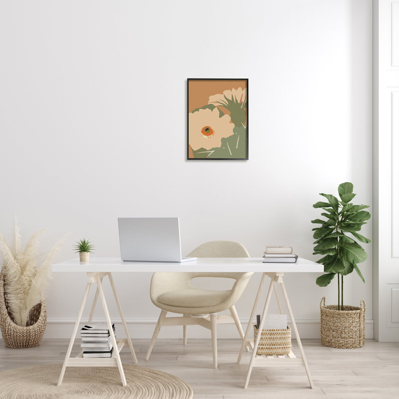Fleur de cactus moderne, Giclée encadrée noir minuit, H 20 po x l 16 po x P 1,5 po