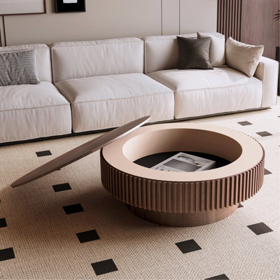 Table basse 39,37 "ronde avec rangement Table de thé d'appoint moderne en placage de bois massif pour salon, chambre à coucher, appartement ou bureau