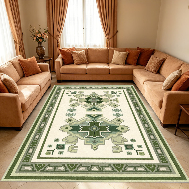 Green Ethnic Ornament carpet-easy to clean, machine-washable, soft and comfortable; suitable for door mats, kitchens, living rooms, bedrooms, corridors, and laundry areas. Easy to clean, durable carpet for home decoration.