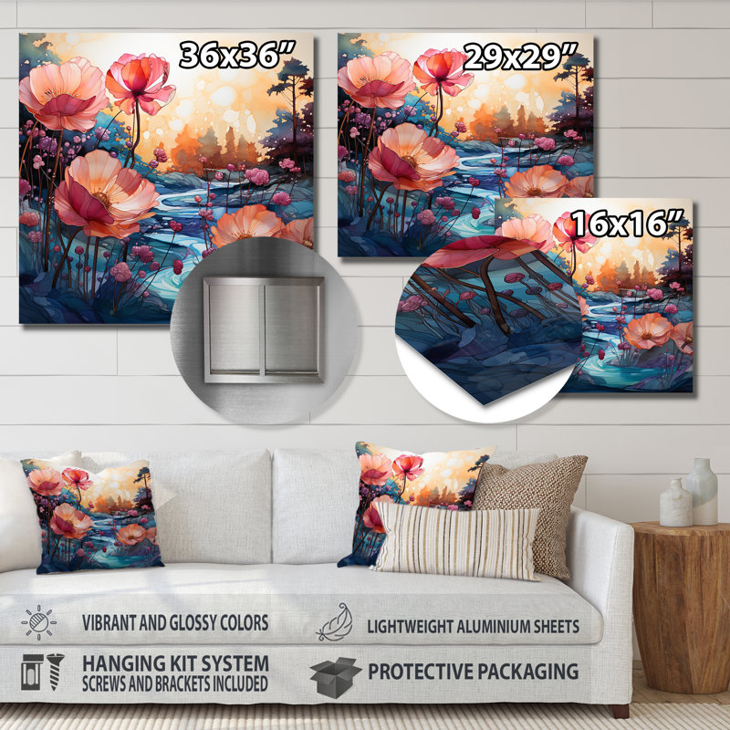 - Impression murale en métal coquelicots, H 36 po x l 36 po x P 1,5 po