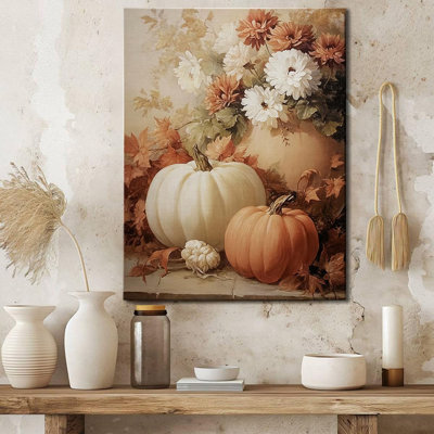 Automne, art floral imprimé citrouille, décorations de l'Action de grâce rétro, toile pour décor d'automne