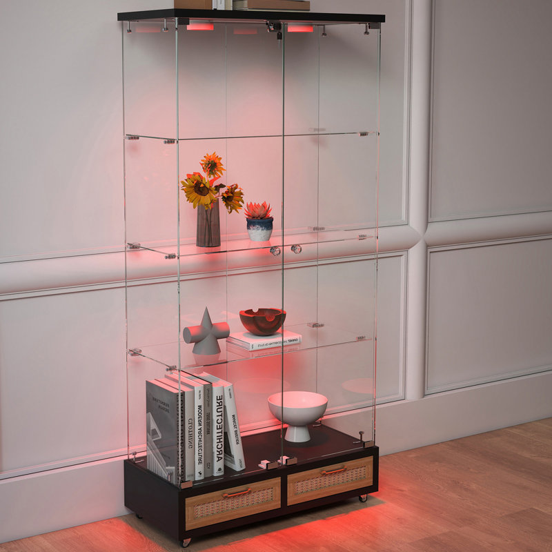 Vitrine moderne en verre avec grands tiroirs, Noir